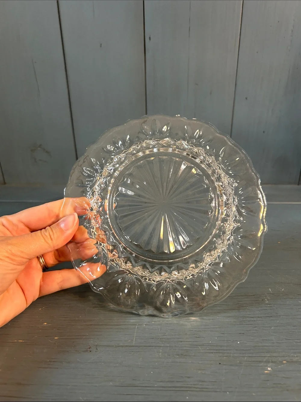 Anchor Hocking Clear Pressed Glass Sunburst Serving Plate